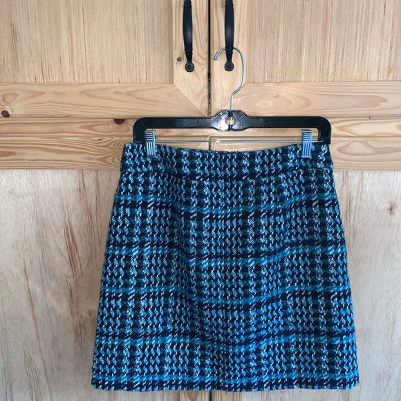 Loft navy/blue plaid wool tweed lined mini skirt size 6 - Picture 2 of 3